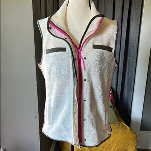 Talbots White Fleece Vest with Pink Accents